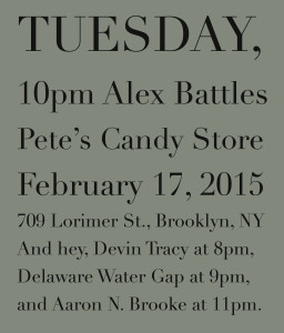 Alex Battles plays Pete's Candy Store on February 17, 2015.